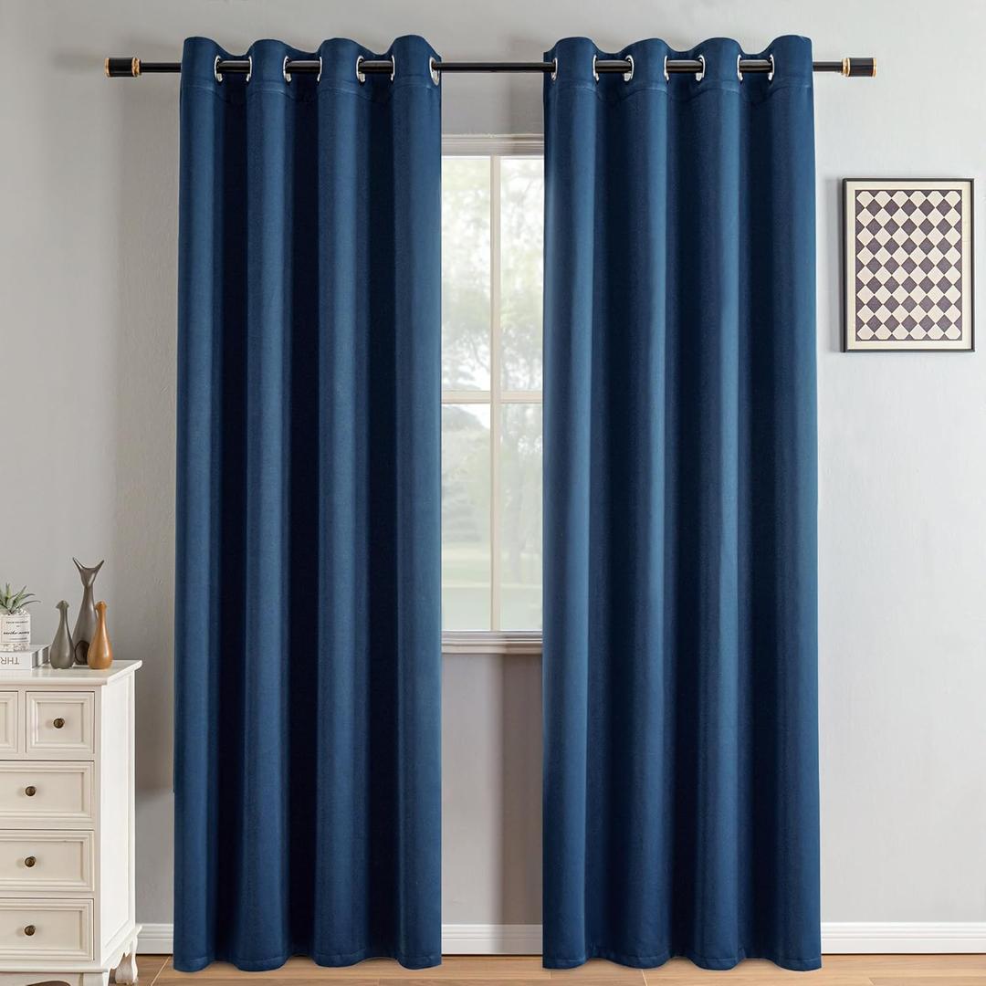 Blackout Curtains 90 Inch Length 2 Panels Set, Black Out Curtains for Bedroom 90 Inch Long, Grommet Energy Saving Room Darkening Drapes for Living Room Window Navy Blue(W52 x L90)