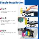 LC406XL LC406 Ink Cartridges for Brother Printer LC 406 XL 406XL MFC-J4335DW Ink Cartridge Compatible for Brother MFC-J4535DW MFC-J5855DW MFC-J6555DW MFC-J6955DW Printer (4-Pack High Yield, BK/C/M/Y)