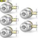 Lanwandeng 5 Pack Interior Door Knobs for Bedroom or Bathroom Keyless, Brushed Nickel Privacy Door Knob, Round Ball Bath/Bed Door Locks