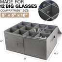 LotFancy Stemware Storage Container for Moving, Hard Shell, Wide Wine Glass Storage Box with Dividers & Handles, Stackable, Foldable Crystal Glassware Case, 21”x15.5”x10”, Grey