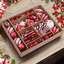 SHareconn 80ct Christmas Balls Ornaments Set, Shatterproof Plastic Colorful Xmas Decorative, Baubles for Tree Decorations with Hanging Strings, Red & White