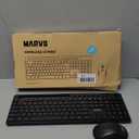 Wireless Keyboard and Mouse Combo, MARVO 2.4G Ergonomic Wireless Computer Keyboard with Phone Tablet Holder, Silent Mouse with 6 Button, Compatible with MacBook, Windows (Black)