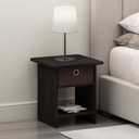 Furinno Dario Side Table with Bin Drawer, Black End Table with Open Shelves, Night Stand, Bedside Table for Living Room, Bedroom, Home Office, Dark Mocha