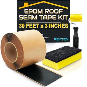 EPDM Rubber Roofing Seam Tape Kit - 30 Feet x 3 Inch - Double Sided Butyl Tape  Black Self Adhesive for Liner Bonding Sealing Repairs  Works with EPDM TPO Hypalon and Other Membranes