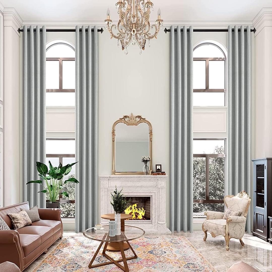 MAIHER 16ft High Ceiling Curtains with Grommet, Light Grey Faux Linen Total Blackout Extra Long Curtain for High Living Room, Thermal Insulated (Light Grey, 50" W x 192" L, 1 Panel)
