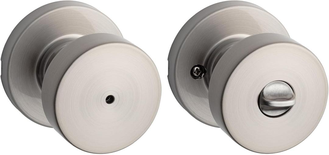 Kwikset Pismo Interior Privacy Door Knob with Lock, Door Handle for Bathroom and Bedroom, Satin Nickel Keyless Turn Lock Doorknob, with Microban Protection (Pack of 10)