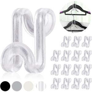 Mlici Hanger Hooks Space Saving, 60 Pack Clothes Hanger Connector Hooks, Transparent Stackable Clothes Hangers with Hooks for Closet Organizer (Clear)