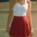 eoeoo Women's Flared Mini Skirt Stretchy High Waist Flowy Ruffle Hem Skater Skirt (Red, S)