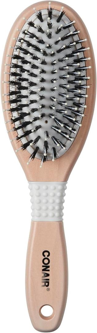 CONAIR Ceramic Wood Nylon & Boar Bristle Cushion Hair Brush, hairbrush for women, reduce frizz and add shine, natural wood handle, for all hair types