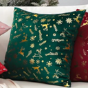 Ohok Set of 2 Christmas Velvet Pillow Covers Hot Foil Stamping Pattern Throw Pillow Covers for Farmhouse Home Decor Sofa Couch Bed Bedroom Living Room (Gold Elk Beige, 16x16-Inch)