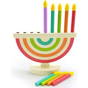The Dreidel Company Hanukkah Children Wooden Chanukah Menorah with Removable Candles (Single)