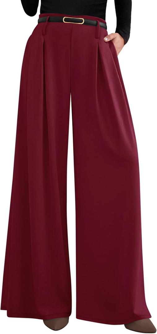 PRETTYGARDEN Women's Wide Leg Trousers 2026 Elastic High Waisted Dress Pants Pleated Slacks Flowy Business Work Palazzo Pants, XXL