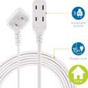 Philips Extension Cord, 15 Ft, 3-Outlet Flat Plug Extension Cord, Flat Extension Cord with Multiple Outlets, 2 Prong Extension Cord, Safety Slide Long Extension Cord, 1 Pack, White, SPS1032WE/27
