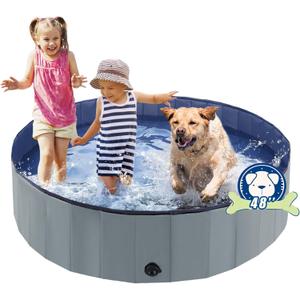 Foldable Dog Pool, Portable Pet Bath Tub and Kiddie Swimming Pool, Collapsible Bathtub for Puppies, Small, Medium and Large Dogs, Cats and Kids, 48 x 12 in, Gray