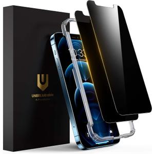 UNBREAKcable Privacy Screen Protector for iPhone 12/ iPhone 12 Pro, Shatterproof Tempered Glass [True 28Anti Spy] [9H Hardness] [Easy Installation Frame] Black Protector for iPhone 6.1" - 2 Pack