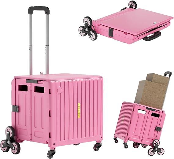 TODAYGO Collapsible Stairs Cart for Teachers:Utility Stairs Rolling Organizer with Wheels Lid Crate Basket School Supplies Books Art Projects Office Trade Show Storage Rolling Utility Cart with Stair