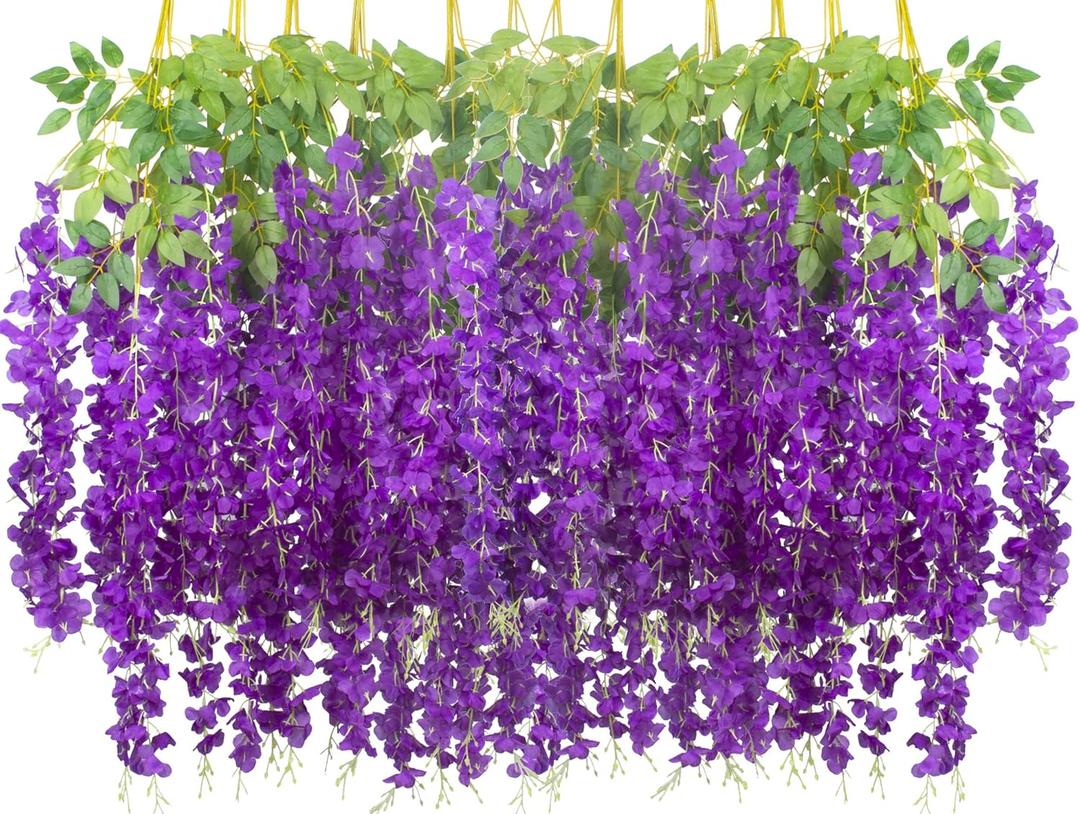24 Pack Artificial Fake Wisteria Vine Ratta (3.75 Feet) Hanging Garland Silk Flowers String Home Party Wedding Decor (Blue)