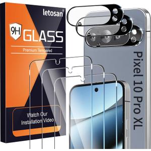 3 Pack Glass Screen Protector for Google Pixel 10 Pro XL [6.8 inch] with 3 Pack Camera Lens Protector, 9H Tempered Glass, Fingerprint Unlock, HD Ultra-thin Bubble-Free