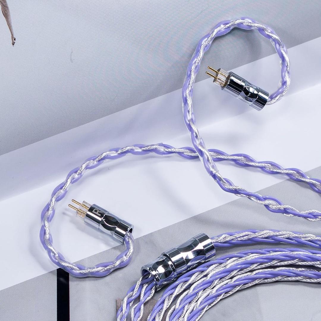 Yongse YS12 HiFi Upgrade Cable | 8-Strand Mixed Braid & 7N OCC Silver-Plated for Tangzu 7Hz IEMs | 0.78 2-Pin (4.4mm Balanced, Purple)