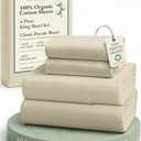 LANE LINEN 100% Organic Cotton Bed Sheets King Size, Fully Elasticized Reinforsed Seams in Fitted Pocket, Machine Washable Naturally Cooling All Season King Sheet Deep Pocket Bedding- Linen