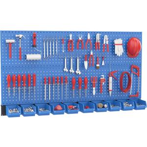 Ultrawall Pegboard Wall Organizer, Blue Metal Peg board Panels, Garage Storage System with Hooks and Storage Bins, 59pcs