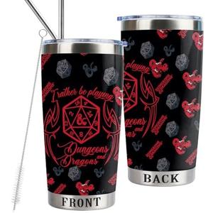 LLKJHGE Dungeons & Dragons Gifts - DND 20oz Stainless Steel Insulated Tumbler with Lid and Straw, Dungeon Master Gifts for RPG Gamer Fans - Great Gift for DnD Lovers(I rather be playing)