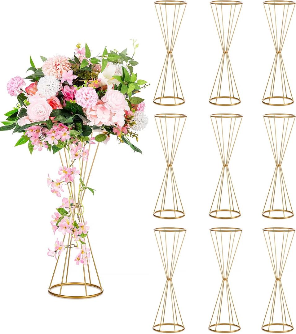 Sziqiqi Gold Wedding Table Centerpiece Tall - 27in Floral Centerpieces for Tables Metal Vases, 10 Pack