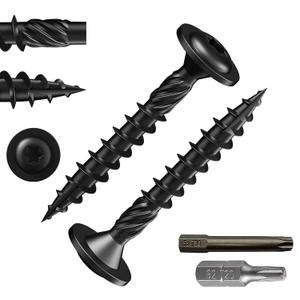 Wensilon (2 lbs)#8 x 1-1/2" Black Lag Screws, Structural Wood Screw, Heavy Duty Construction Screw, Rust Resistant, Washer Head, Black Coated Exterior Wood Screws, Star Drive with Bit