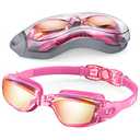 Aegend Swim Goggles, Swimming Goggles No Leaking Full Protection Flexible, Detachable Adult Men Women Youth, Rose-red Silver