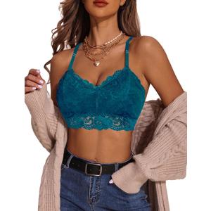 Avidlove Lace Bralettes for Women Padded Bralette Camisole Racerback Crop Top Floral Lace Bralettes V Neck (X-Large, Bluish Green)