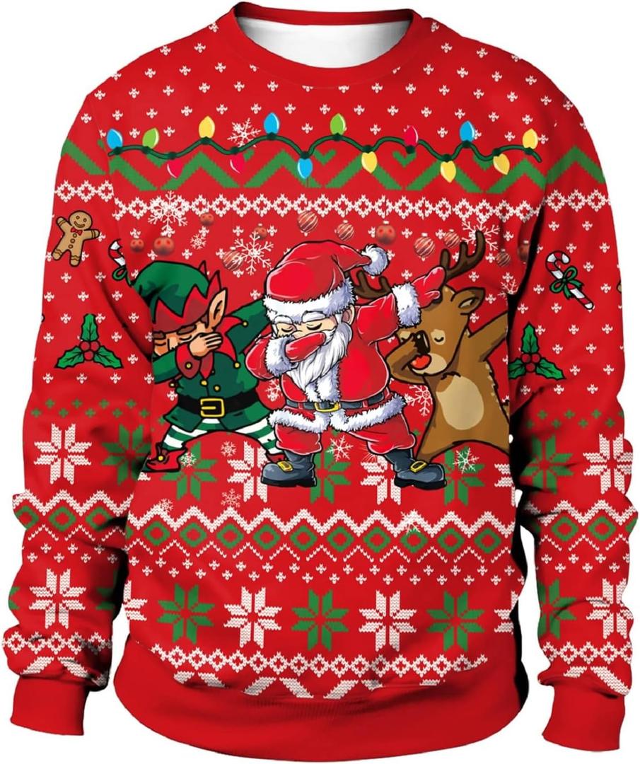 Colorful House Unisex's Ugly Christmas Jumper Sweater Printed Pullover,3D Funny Digital Print Sweatshirt Suit for Men Woman (Red)