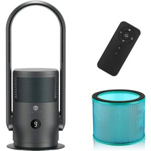 ULTTY Bladeless Tower Fan and Air Purifier in one, 90 Oscillating Bladeless Fan with Remote, Touch, 8H Timer, Floor Fans for Bedroom Whole Room Home Office R021, Black (Medium)