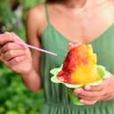Boao 200 Pcs 8oz Colorful Flower Snow Cone Cup with Spoon Straw Flower Shaped Plastic Leakproof Shaved Ice Cream Bowl Reusable Snack Cups for Kid Birthday Hawaii Party Supplies, Easy Grip