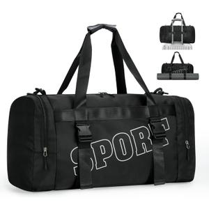 22 Multipurpose Gym Travel Bag with Shoe & Wet Compartments for Men & Women, Carry On Bags for Airplanes, 35L Duffle Bag for Fitness Yoga Sports & 3-5 Days Weekender Overnight (Black)