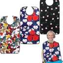 Pafusen 3 Pack Adult Bibs for Women, Reusable Adult Bibs for Eating with Optional Crumb Catcher, Waterproof Washable Dining Clothing Protector, Gifts for Women/Mom (Flower Butterfly Pink Flower)