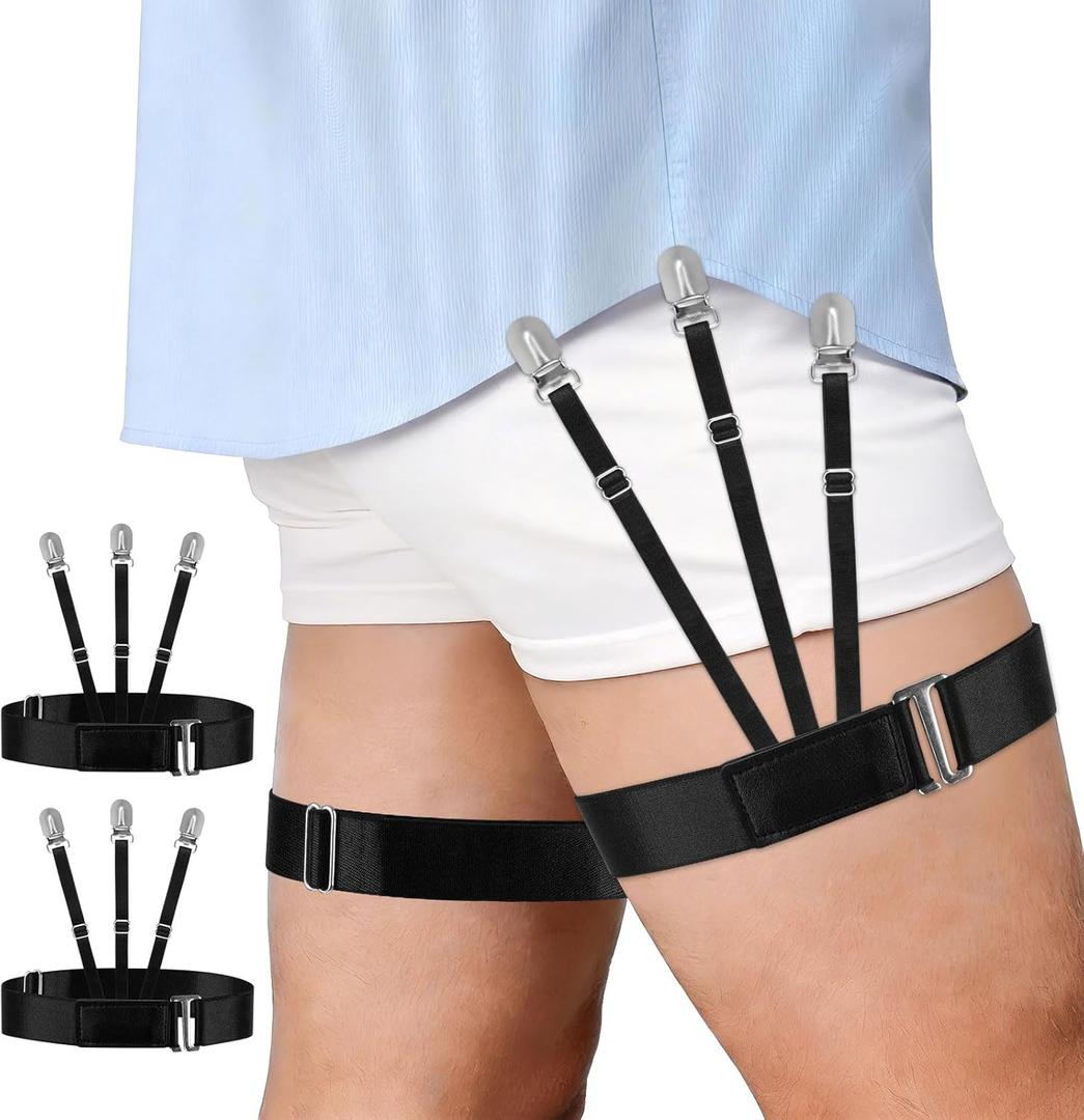 2 x Upgrade Shirt Stays for Men, Adjustable Elastic Dress Garters Belt Tucker Stays Holders Keepers with Non Slip Clips, Mens Suit Accessories for Police Military Professional 1 Pair (M)