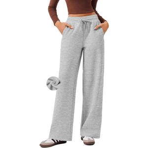 PINSPARK Womens Fleece Wide Leg Sweatpants High Waisted Athletic Sweat Pants Winter Baggy Workout Pant with 2 Pocket (Gray, S)