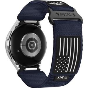 Rugged Nylon Band for Samsung Galaxy Watch 7 6 5 4 44mm 40mm/ Watch 6 4 Classic/Watch 5 Pro/Watch 3 Classic 41mm/Active 2,One Click Attachment,No Gap Fabric Sport Band Adjustable Strap for Men Women (Large(165-190mm), Midnight blue)