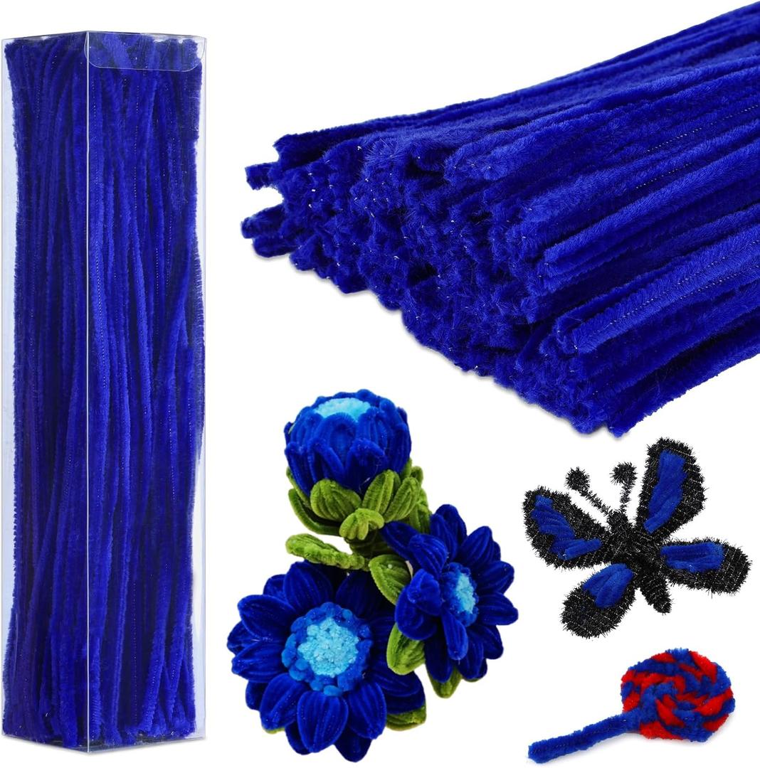 200PCS Pipe Cleaners, Royal Blue Pipe Cleaners Chenille Stem, Fuzzy Sticks Pipe Cleaners Craft Supplies for DIY Arts Crafts Project