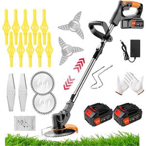 Cordless Lawn Mower with Battery and Charger,21V Lawn Trimmer Grass Edger with Two 2.0Ah Li-Ion Battery Powered & 3 Cutting Blade Types, Compact Power Tool for Lawn Yard WorkFoldable