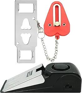 Portable Door Lock & Door Stop Alarm Set, Dual Protection Home Security Door Kit, Travel Hotel Lock Devices Pocket Self Defensey Tools for Traveling Hotel Home Apartment,Red