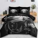 Xruibed Floral Comforter Queen Black Bed in a Bag Rose 7PCs Comforter Set Soft Micorfiber Bedding Set (1 Comforter,2 Pillow Shams,1 Flat Sheet,1 Fitted Sheet,2 Pillowcases)