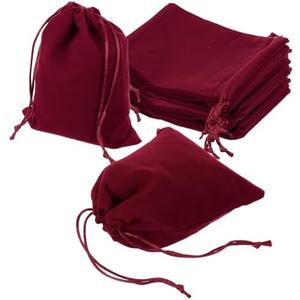 uxcell 16  Pcs Velvet Drawstring Bag, 5 x 6 Inch Jewelry Velvet Pouches Gift Bags for Wedding Party Favor Candy Jewelry Packaging Organizing Storage, Wine Red