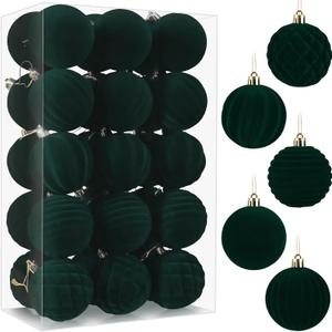 30pcs Velvet Christmas Ornaments Balls, 2.36 Inch Flocked Green Shatterproof Baubles with Hanging Strings, Elegant Velvet Ball Ornaments for Xmas Tree, Holiday Party & Home Dcor (Green)