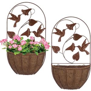 BAYN 2PKs Wall Hanging Planter Decor Art with Hummingbirds, Metal Wall Mounted Planters Indoor Outdoor Wall Planter for Succulent Herb Home Garden Yard