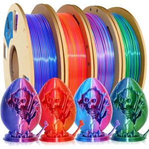 Goto Guard Silk Dual Color Filament Bundle, Rainbow 3D Printer PLA Filament 1.75mm, Silk Coextrusion Multicolor 3D Printing Filament for Most 3D Printer, 200gX 4 Spools