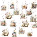 Book Party Decorations Book Hanging Swirls Garland Ceiling Streamers 24pcs for Girls Women Storybook Flowers Birthday Baby Shower Hanging Decors First Chapter Reading Library Books Club Party Supplies