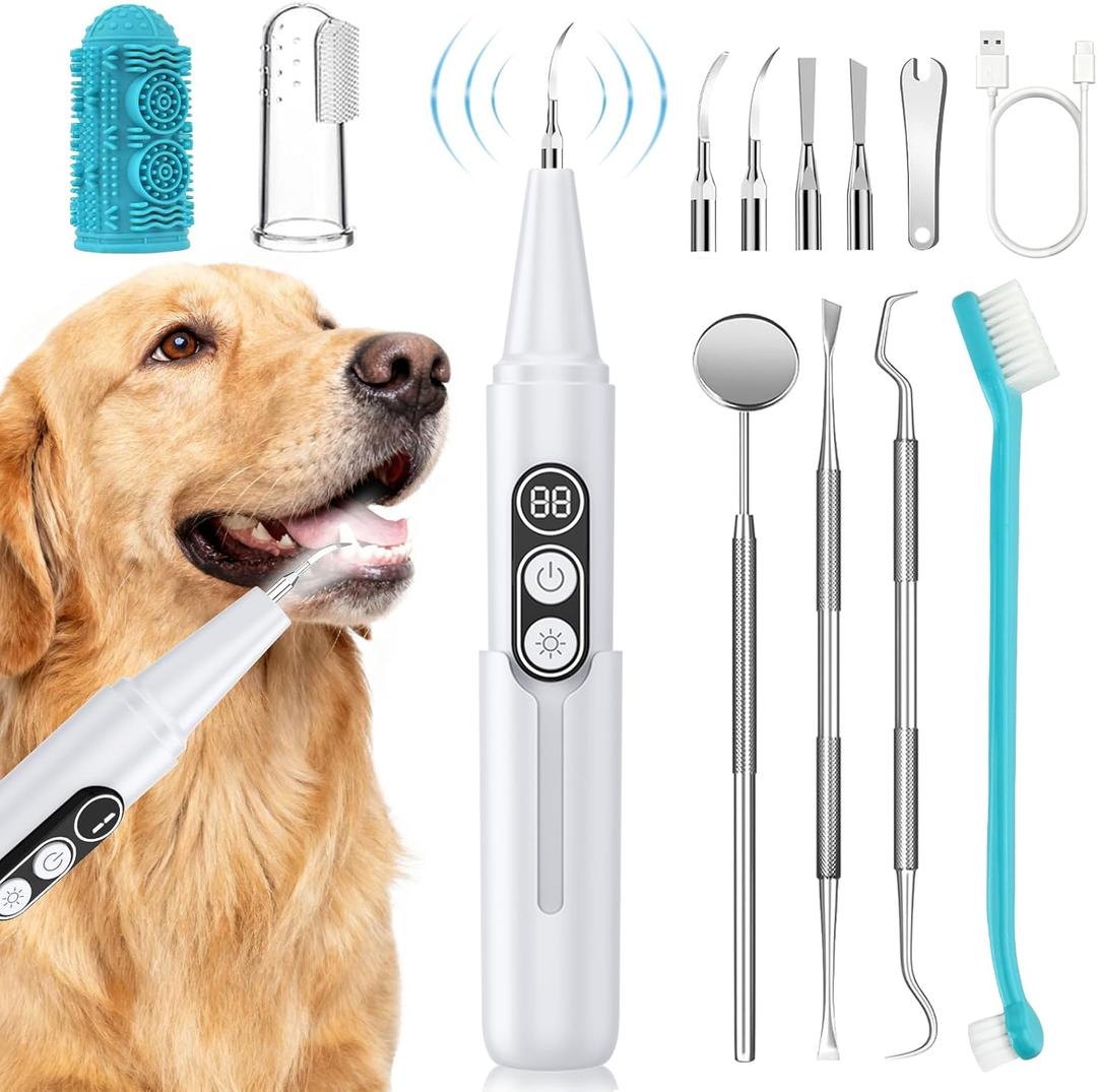 Dog Plaque Remover for Teeth, Pet Ultrasonic Cleaner with LED Light & Stand, 5 Modes, Pet Teeth Cleaning kit, Suitable for Dogs and Cats