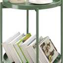 TeoKJ 2 Tier Green Side Table, Folding Round Metal End Table Small Nightstand with Two Removable Tray for Bedroom Living Room Bedside Small Spaces Dark Green, 17.1D x 17.1W x 21.2H in