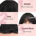 Haloo Brown Short Bob Wigs with Bangs Shoulder Length Wavy Layered Flipped Ends Natural Looking Medium Synthetic Hair Wig for Women Daily Party, 14 Inch Dark Brown